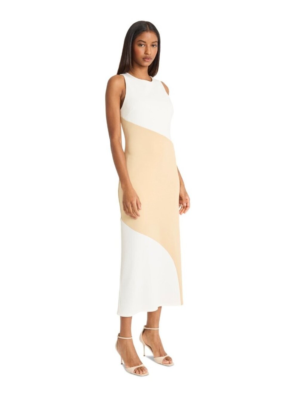 Donna Morgan Women Sleeveless Colorblocked A-Line Dress Cream Ivory Size 16 $128 - Picture 2 of 4